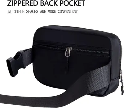 Highlights the zippered back pocket feature to show the product's multiple storage compartments and organizational convenience. Communicates that the bag offers convenient multiple storage…