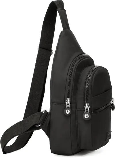 Provides a clean, catalog-style view of the crossbody sling bag on a white background, allowing shoppers to see the product design, zippers, and strap clearly without distractions.