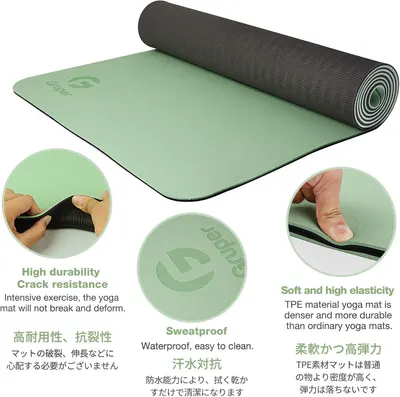 Communicates multiple key benefits of the yoga mat including durability, crack resistance, elasticity, and waterproof properties to reassure shoppers of the product's quality and performance across…