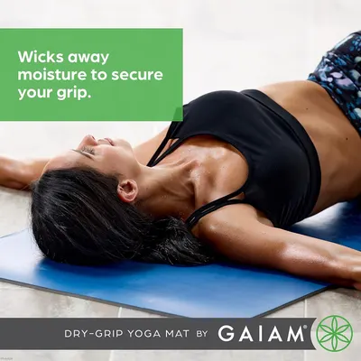 Communicates that the yoga mat wicks away moisture to maintain a secure grip during sweaty workouts, reassuring shoppers about performance during intense exercise.