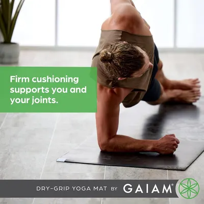 Communicates that the yoga mat provides firm cushioning that supports the user's body and joints during exercise, reassuring shoppers about comfort and safety during workouts.
