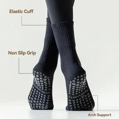 This image breaks down the physical components of the socks to show shoppers the key structural features that make the product functional and comfortable.