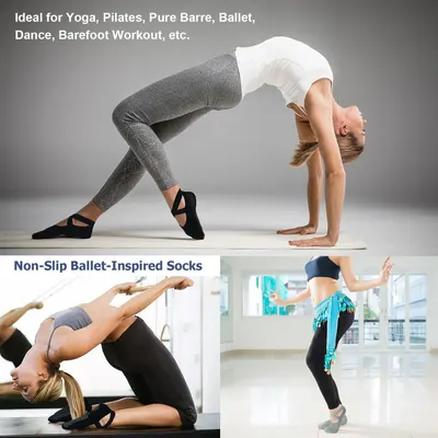 Demonstrates the versatility of the non-slip ballet-inspired socks by showing them in use across multiple fitness activities and workout scenarios, reassuring shoppers that the product works for…