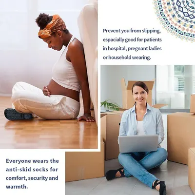 Demonstrates multiple real-world scenarios where anti-skid socks provide safety and comfort, including for pregnant women, hospital patients, and everyday household activities. Highlights multiple…