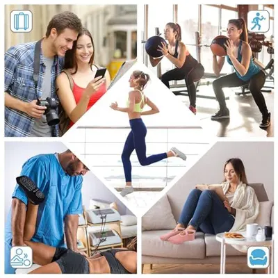 Demonstrates the product's versatility by showing it can be used across multiple lifestyle scenarios—fitness tracking at the gym, home workouts, and everyday relaxation—to appeal to a broad range of…