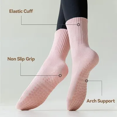 This image breaks down the physical components of the socks to show shoppers the specific design features that contribute to comfort, fit, and functionality.
