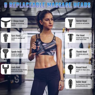 Shows all the massage head attachments included with the product, explaining what each head is designed for to help shoppers understand the versatility and value of the complete kit.