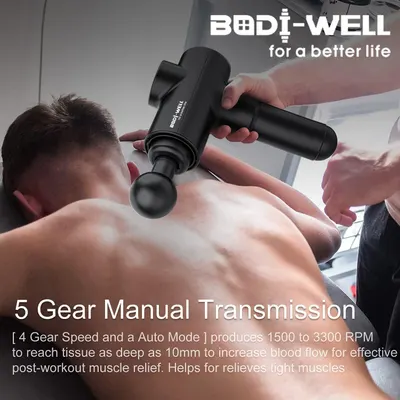 Highlights the quantifiable performance specifications of the massage gun to communicate its power, versatility, and deep tissue effectiveness for muscle recovery. Communicates the core benefit of…