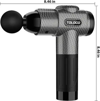 Communicates the exact physical dimensions of the massage gun to help shoppers understand its size and portability.