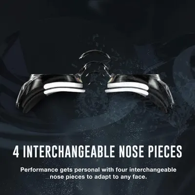 Communicates that the product includes four different nose piece options, emphasizing customization and adaptability for different face shapes. Highlights the personalized fit benefit enabled by the…