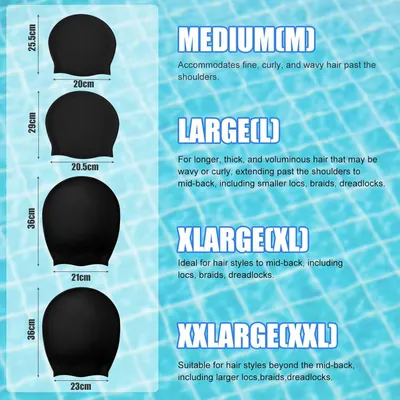 Helps shoppers choose the correct size by showing exact dimensions and hair type/length compatibility for four different product sizes. Displays the brand's complete product lineup showing four size…
