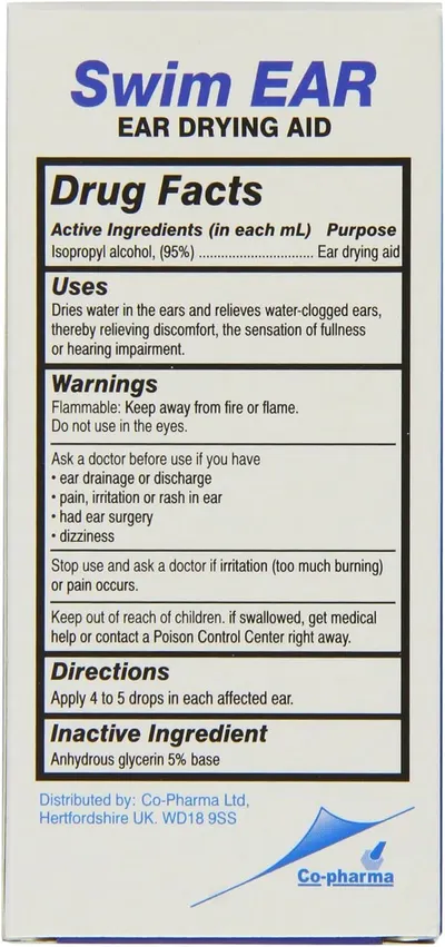 Provides comprehensive usage instructions, drug facts, warnings, and directions to educate the shopper on how to safely and effectively use the ear drying aid product.