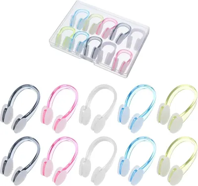 Shows the customer everything included in the purchase: multiple colored nose clips organized in a storage case, demonstrating the variety and quantity received.