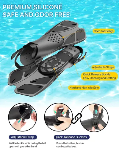 Breaks down the physical components and structural features of the swim fins to help shoppers understand the product's construction and design elements. Demonstrates how to adjust the straps and use…