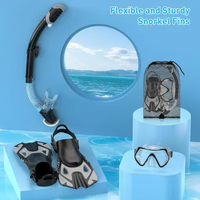 Highlights the durability and flexibility of the snorkel fins as a key product benefit, reassuring shoppers of quality construction for snorkeling activities.
