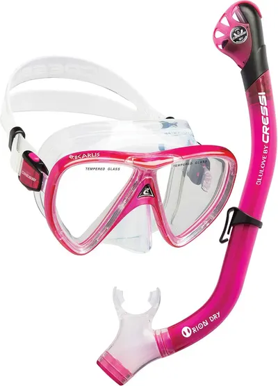 Provides a clear, unobstructed view of the snorkel mask and snorkel set in pink color, allowing shoppers to see the product details without distractions.