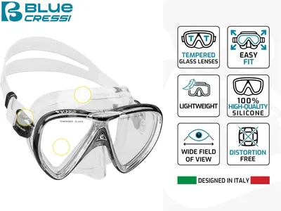 Communicates multiple key benefits of the diving mask in a visually segmented grid layout, reassuring shoppers of quality, comfort, and performance features. Highlights the physical placement of the…