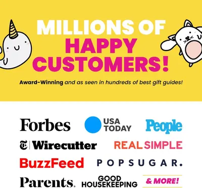 Builds trust and credibility by showcasing that the product has been featured in major publications like Forbes, USA Today, People, Wirecutter, Real Simple, BuzzFeed, PopSugar, Parents, and Good…
