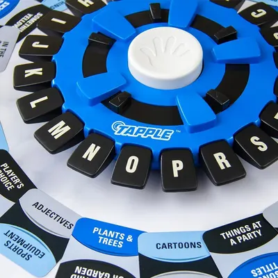 Provides a clean, catalog-style view of the product showing the physical game wheel with letters and category segments.