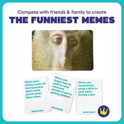 Demonstrates multiple ways the meme game can be used by showing three different example scenarios, highlighting the product's versatility for social entertainment.