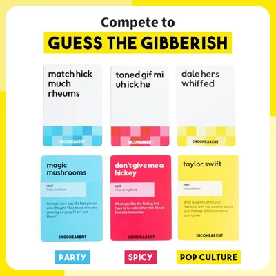 Demonstrates the variety of game card categories and play scenarios available, showing shoppers the product's versatility and replayability across different social settings.
