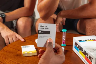 Demonstrates the product being used in a natural social setting to show shoppers how the game fits into real-life gatherings and creates engaging moments with friends.