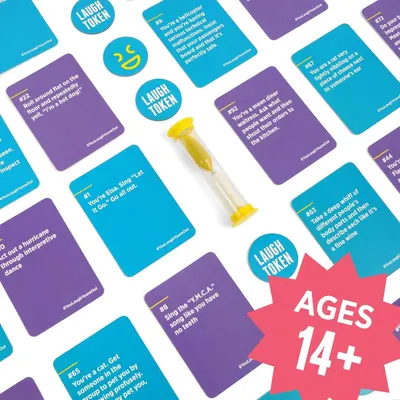 Shows all the components included in the game package (cards, timer, tokens) to help shoppers understand what they receive and how the game is played.