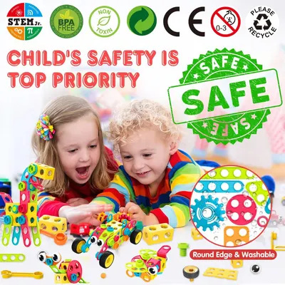 Communicates that the product meets multiple safety and environmental standards, reassuring parents that the toy is safe for children and responsibly made. Highlights multiple distinct benefits…