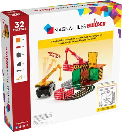 Shows all the pieces and components included in the set, helping shoppers understand what they will receive and the variety of construction elements available for play.