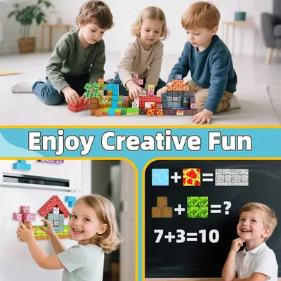 Demonstrates multiple use cases for the building blocks—creative construction play and educational learning (math, pattern recognition)—to show parents the product's versatility and developmental…