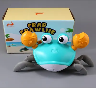 Shows the customer exactly what they will receive: the crawling crab toy and its retail packaging box, helping set clear expectations for the purchase.