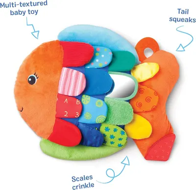 Highlights the different sensory features and physical components of the baby toy to show parents how it engages multiple senses and developmental skills.