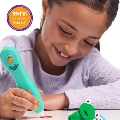 Communicates third-party credibility and recognition by displaying the Toy of the Year Awards Finalist badge, reassuring shoppers of the product's quality and industry validation. Shows a child…