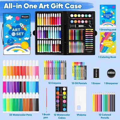Shows all the items included in the art gift case to demonstrate the comprehensive value and variety of art supplies the customer receives.
