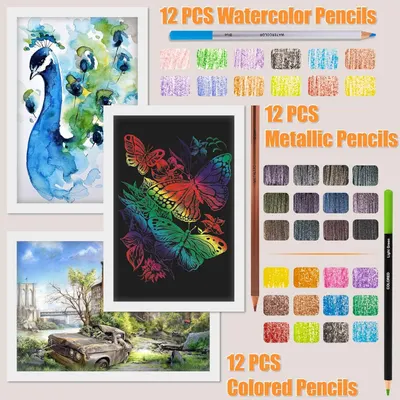 Shows the customer all the different pencil sets included in the bundle, demonstrating the variety and completeness of the art supply kit. Demonstrates the multiple creative capabilities and…
