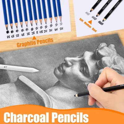 Demonstrates the range of graphite pencil grades available and their artistic applications, showing shoppers the versatility of the product for different drawing techniques and shading needs.…