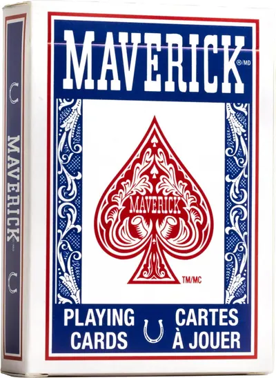 Provides a clean, catalog-style view of the Maverick playing cards packaging to show the product clearly without distractions.