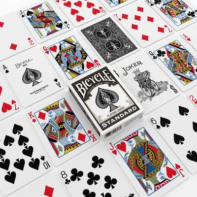 Shows the shopper all the cards included in the Bicycle Standard deck, demonstrating the complete product contents and card variety they will receive.