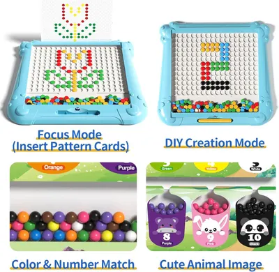 Demonstrates the product's multiple play modes and learning features, showing parents that this toy offers guided pattern-following activities, creative free play, color/number learning, and…