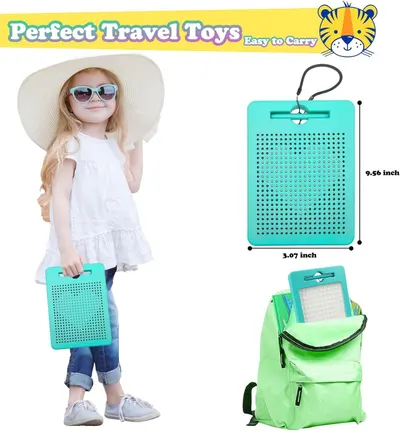 Communicates the exact physical dimensions of the travel toy (9.56 x 3.07 inches) to reassure shoppers it's compact and easy to carry for travel. Highlights the product's portability and ease of…