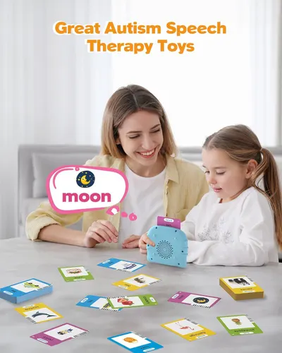 Demonstrates the product in a real-world educational setting with a caregiver and child using the speech therapy toy together, creating an emotional connection and showing the product's intended use…