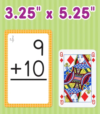 Shows what is included in the product package - oversized playing cards and educational flash cards - to help shoppers understand the complete contents they will receive.