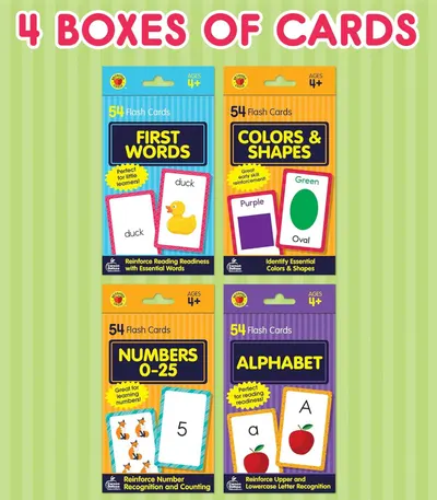 Shows the complete bundle of educational flash card sets included in the purchase, helping parents understand the full value and variety of learning topics their child will receive.