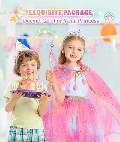 Positions the product as a perfect gift for children, emphasizing its appeal as a birthday or special occasion present with princess-themed packaging and accessories. Communicates that this is an…