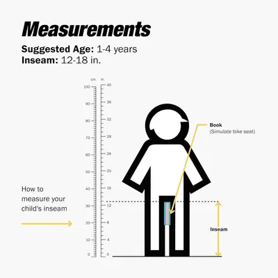 Helps parents determine the correct product size by showing how to measure their child's inseam for proper fit, ensuring the product is age-appropriate for 1-4 year olds. Provides clear visual…