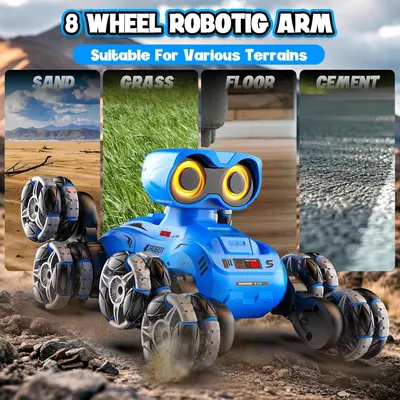 Demonstrates that the 8-wheel robotic arm toy can operate effectively across multiple terrains (sand, grass, floor, cement), reassuring shoppers of its versatility and durability in various…