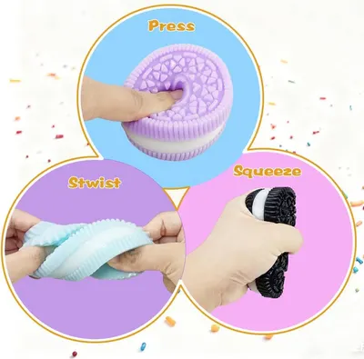 Demonstrates the three different ways to interact with the product (press, twist, squeeze) to communicate its versatility and multi-sensory play value.