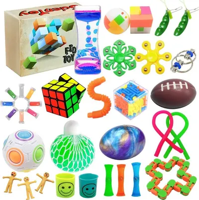Shows all the individual fidget toys and sensory items included in the bundle so shoppers can see exactly what they will receive.