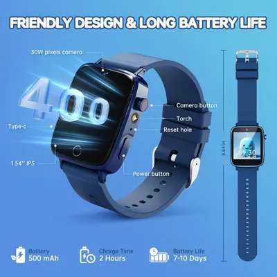 This image breaks down the smartwatch's physical components and features, labeling key parts like the camera, buttons, ports, and display to help shoppers understand the product's structure and…