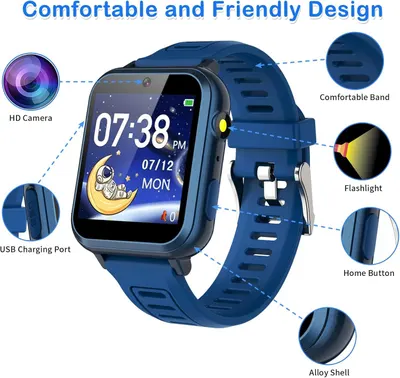 Breaks down the smartwatch by labeling its key physical components and features, helping shoppers understand what parts and functions the product includes. Showcases multiple distinct features and…